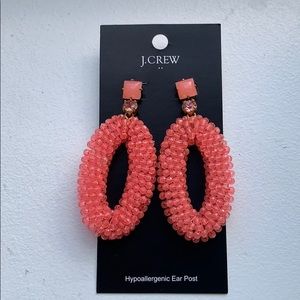 J.Crew Coral Crystal Beaded Oval Drop Earrings